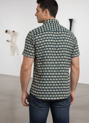 Green block print cotton casual shirt for men 4