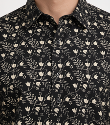 Black floral printed cotton shirt for men