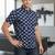 Blue block print cotton casual shirt for men