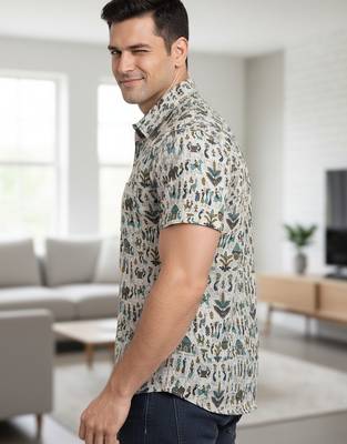 White block print cotton casual shirt for men 5