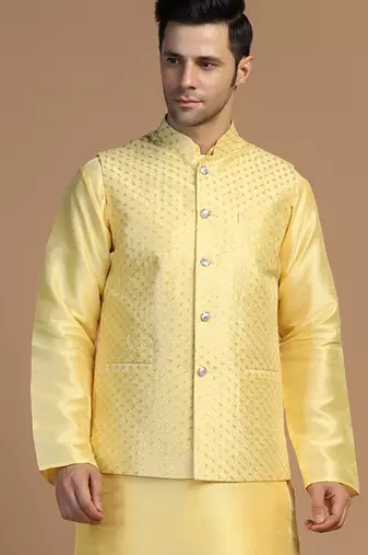 Men yellow embroidered jacket