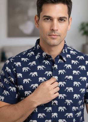 Blue block print cotton casual shirt for men 2