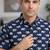 Blue block print cotton casual shirt for men