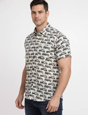 White block print cotton casual shirt for men 2