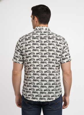 White block print cotton casual shirt for men 4