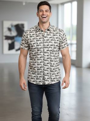 White block print cotton casual shirt for men 5