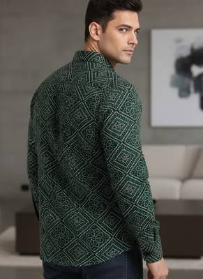 Green floral printed cotton shirt for men 2