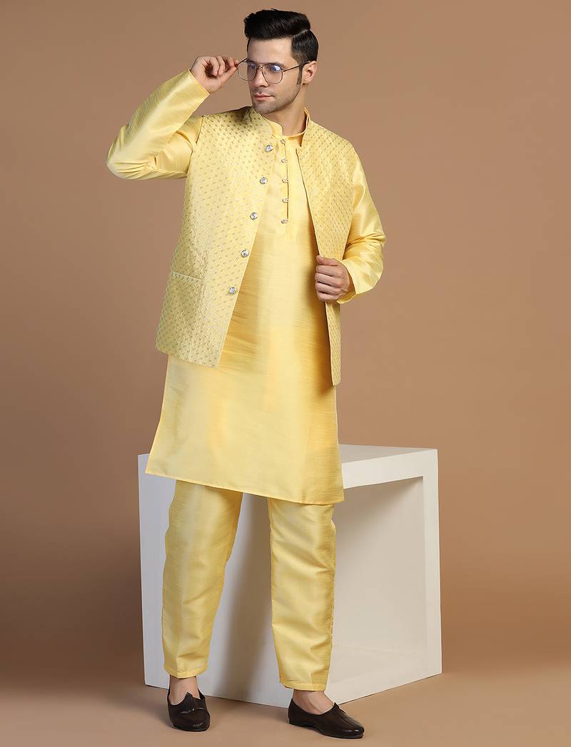 Men yellow embroidered jacket
