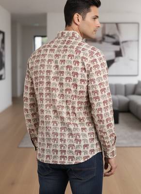 White block print cotton casual shirt for men 3