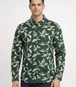 Green floral printed cotton shirt for men