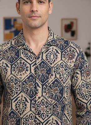 White floral printed cotton shirt for men 2
