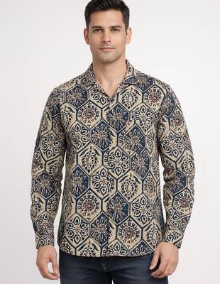 White floral printed cotton shirt for men 1