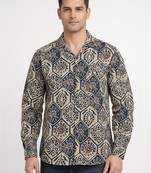 White floral printed cotton shirt for men