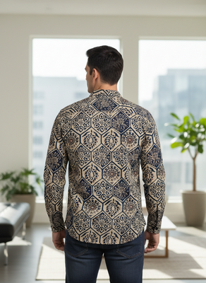 White floral printed cotton shirt for men 3
