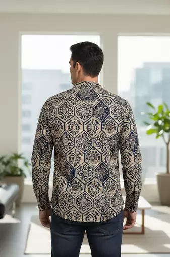 White floral printed cotton shirt for men
