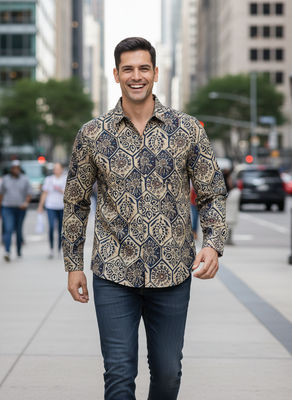 White floral printed cotton shirt for men 4