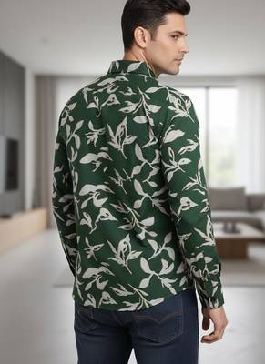 Green floral printed cotton shirt for men 4