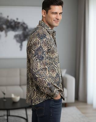 White floral printed cotton shirt for men 5