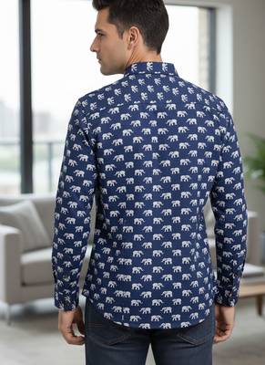 Blue block print cotton casual shirt for men 2