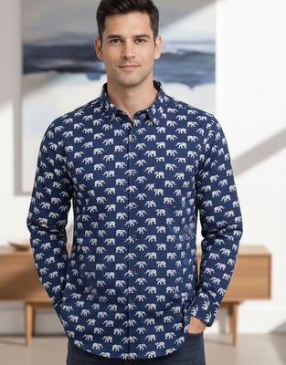 Blue block print cotton casual shirt for men 3