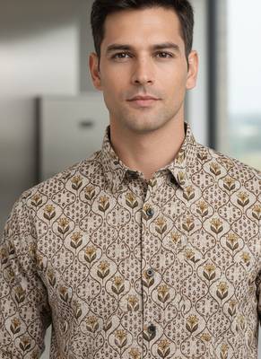 White floral printed cotton shirt for men 2