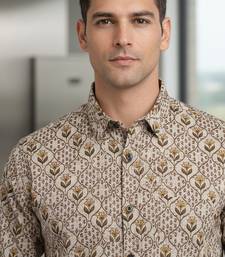 White floral printed cotton shirt for men