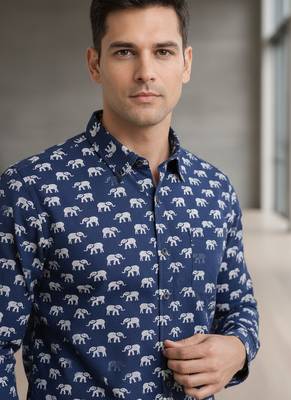 Blue block print cotton casual shirt for men 4