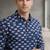 Blue block print cotton casual shirt for men