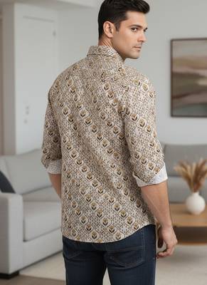 White floral printed cotton shirt for men 3