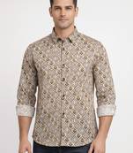 White floral printed cotton shirt for men