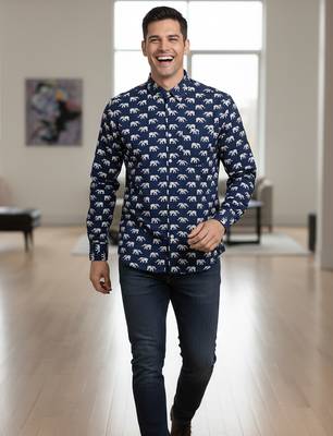 Blue block print cotton casual shirt for men 5
