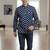 Blue block print cotton casual shirt for men