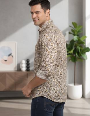 White floral printed cotton shirt for men 4