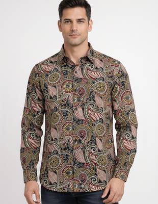 Brown floral printed cotton shirt for men 1