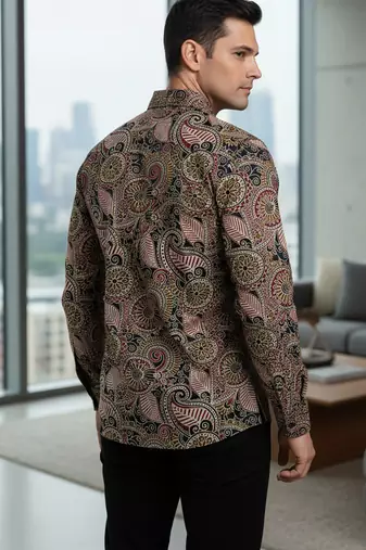 Brown floral printed cotton shirt for men