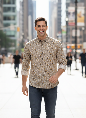 White floral printed cotton shirt for men 5