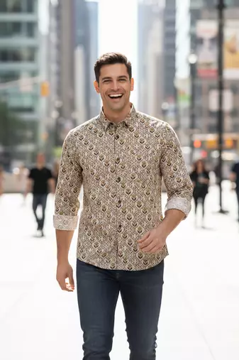 White floral printed cotton shirt for men