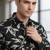 Black floral printed cotton shirt for men