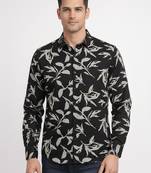 Black floral printed cotton shirt for men