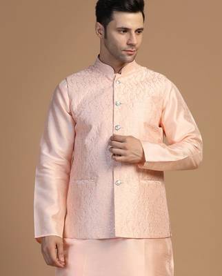Men peach embroidered jacket 1