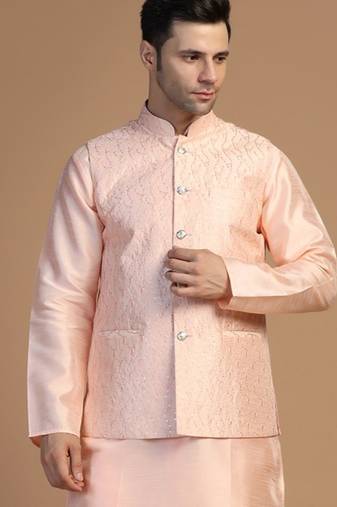 Men peach embroidered jacket
