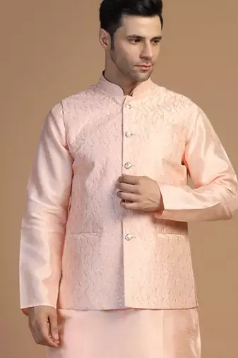 Men peach embroidered jacket