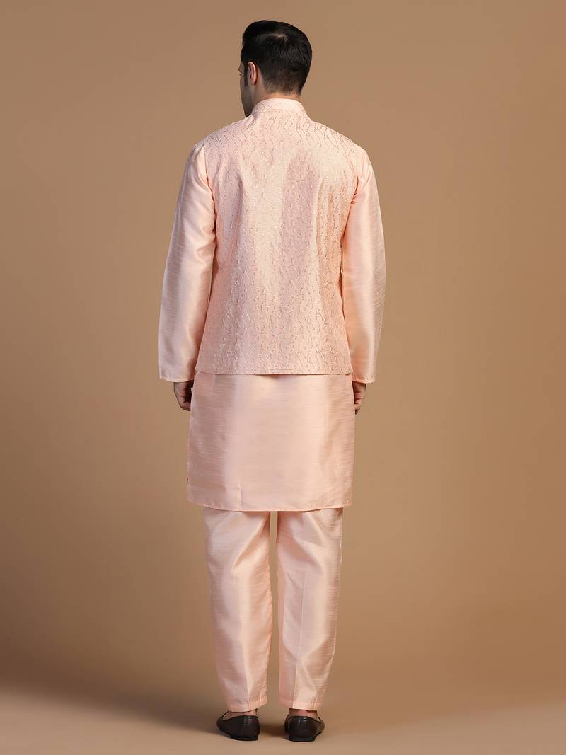Men peach embroidered jacket