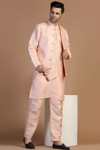 Men peach embroidered jacket