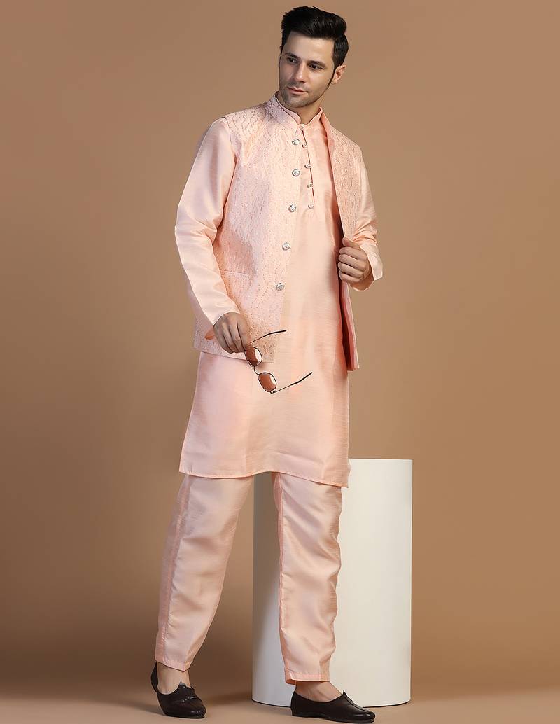 Men peach embroidered jacket