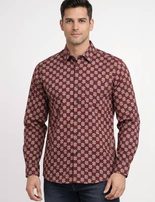 Maroon floral printed cotton shirt for men 1