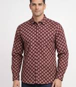 Maroon floral printed cotton shirt for men