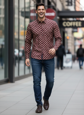 Maroon floral printed cotton shirt for men 3