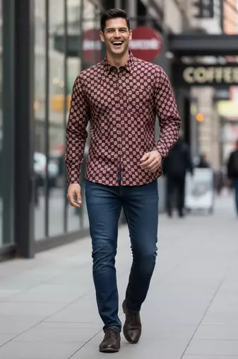 Maroon floral printed cotton shirt for men