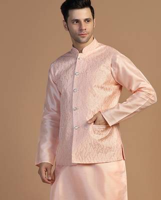 Men peach embroidered jacket 4
